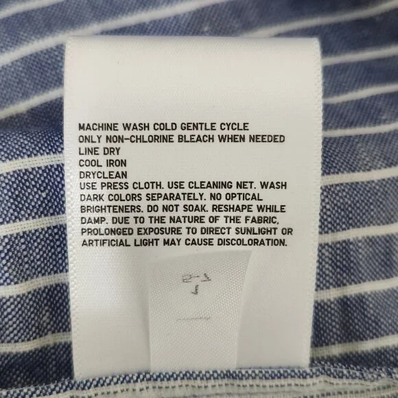 JW Anderson Uniqlo Sz L Linen Blend Boho Blue White Striped Tie Neck Top Blouse - Picture 7 of 7